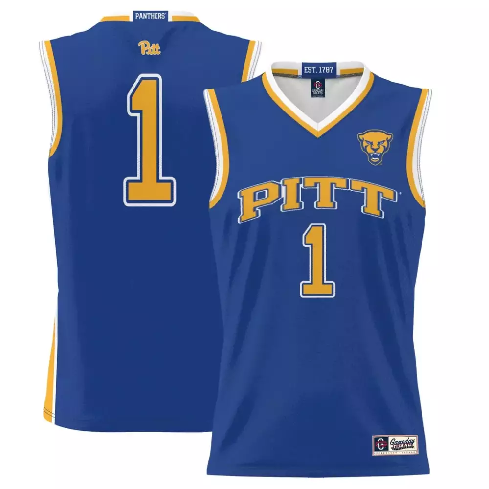 Custom Pittsburgh Panthers 1 Jersey Blue Men Replica Gold White Gameday