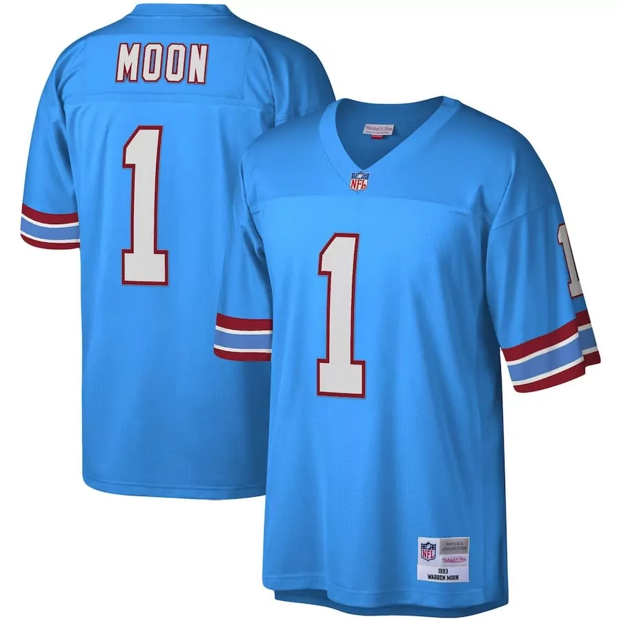 Warren Moon 1 Houston Oilers Jersey Light Blue 1993 Throwback Men Replica Alternate
