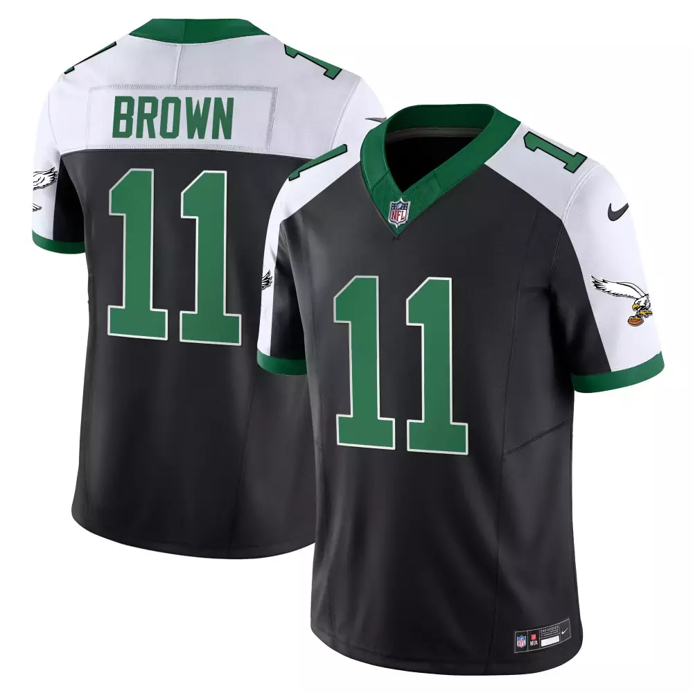 Aj Brown 11 Eagles Jersey Black Men Split Design White Green Alternate Vapor Limited