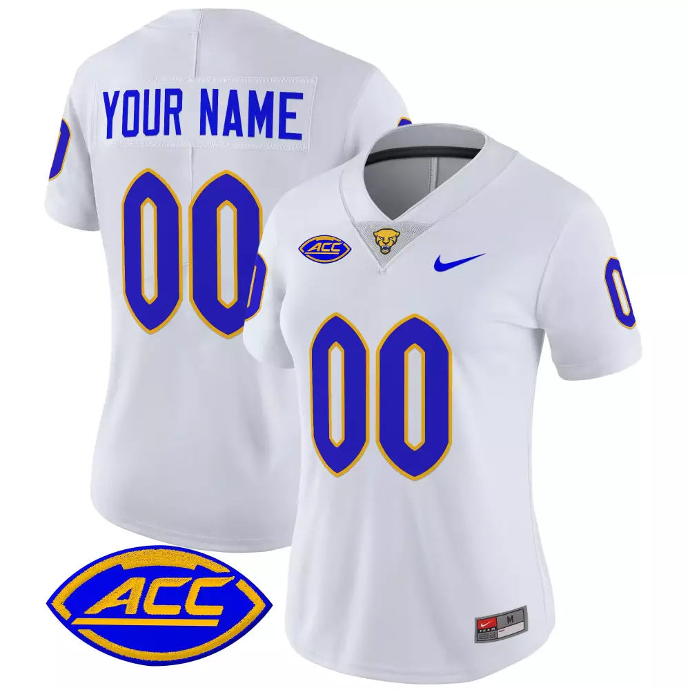 Custom Pittsburgh Panthers Jersey White Women Authentic Royal Blue Gold Vapor Stitched