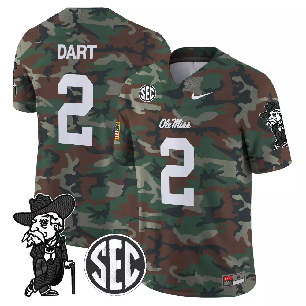 Dart Rebels 2 Ole Miss Jersey Green American Flag Men Authentic Brown Black White