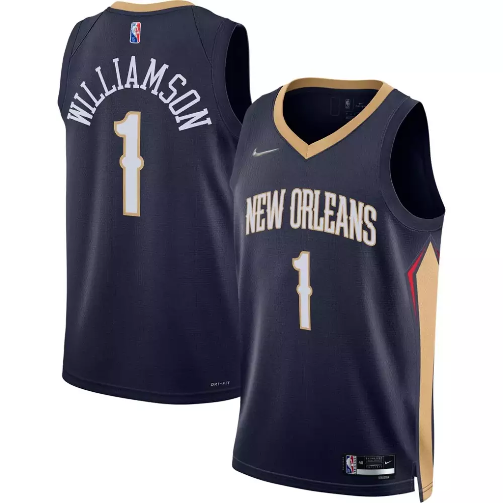 Zion Williamson 1 Jersey Navy Blue New Orleans Pelicans Men Gold White Red Swingman