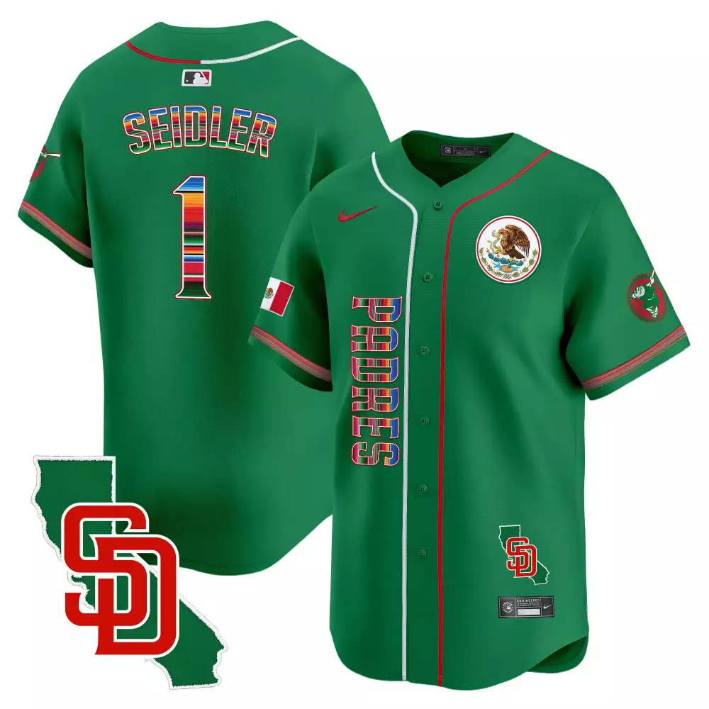 Peter Seidler 1 San Diego Padres Jersey Green Mexican Heritage Flag Men Authentic