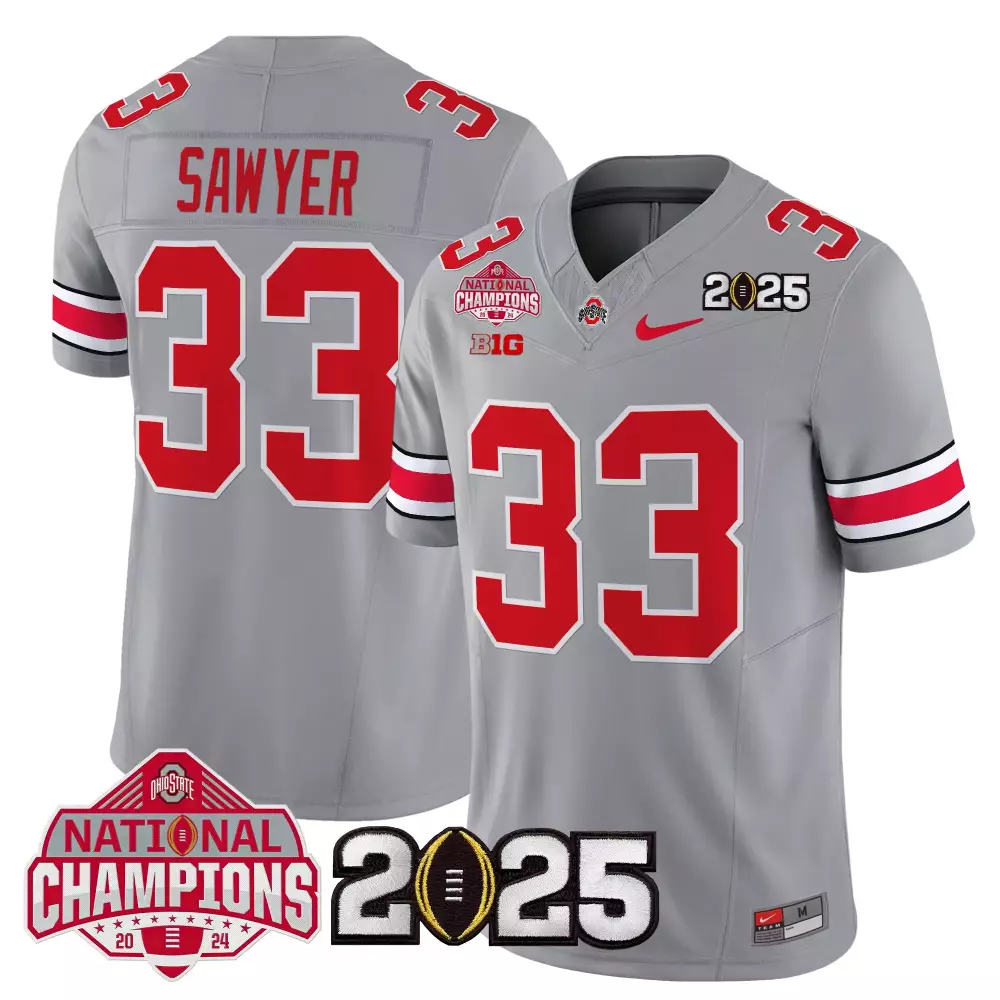 Sawyer 33 Ohio State Buckeyes Jersey Gray National Champions 2025 Men Stitched Alternate