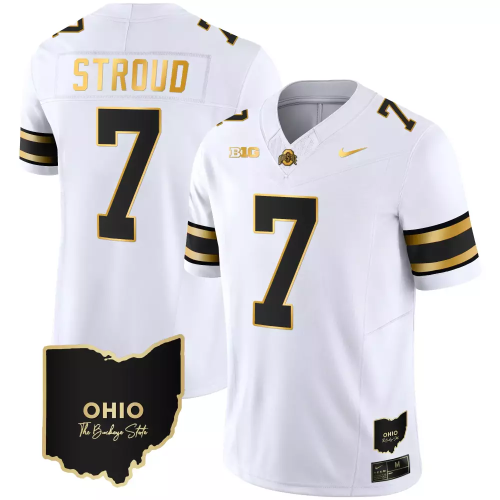 Cjstroud Ohio 7 Jersey White State Buckeyes Men Stitched Black Gold Vapor Limited