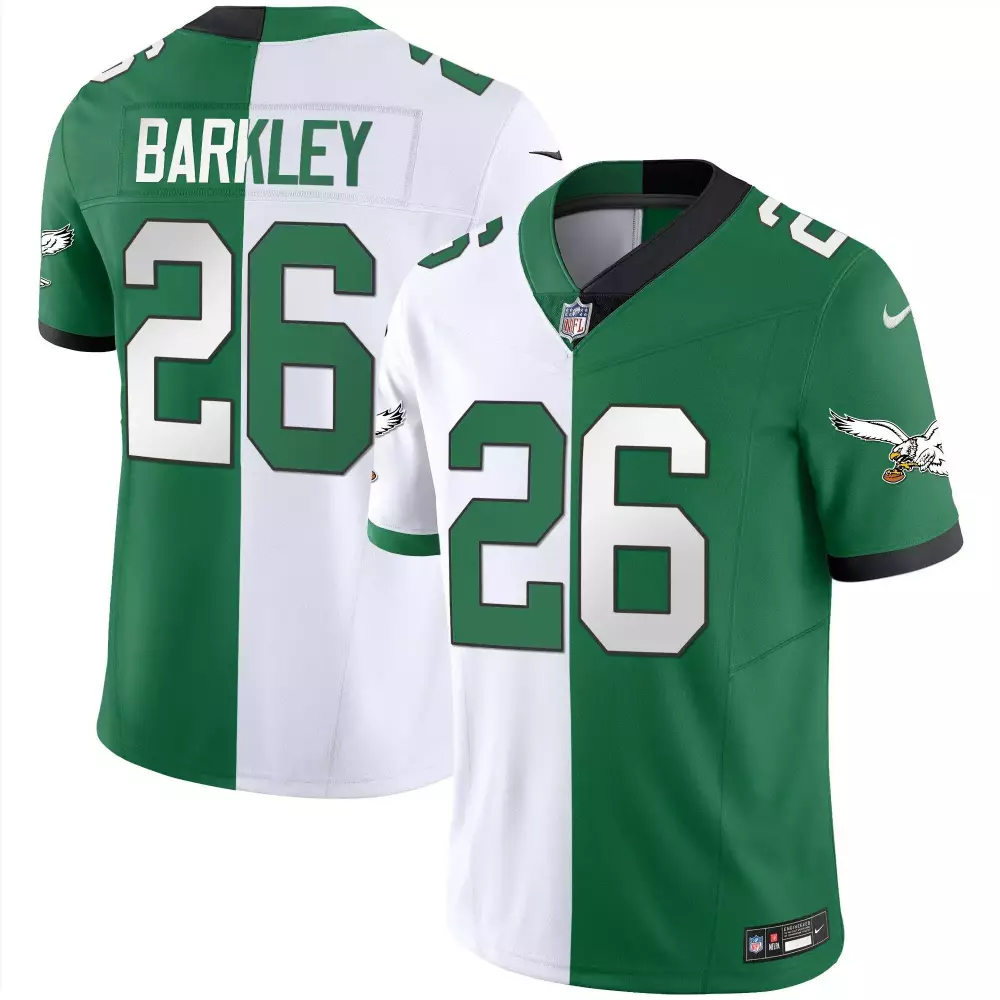 Saquon Barkley 26 Jersey Green Philadelphia Eagles Men Split Design White All Stitched
