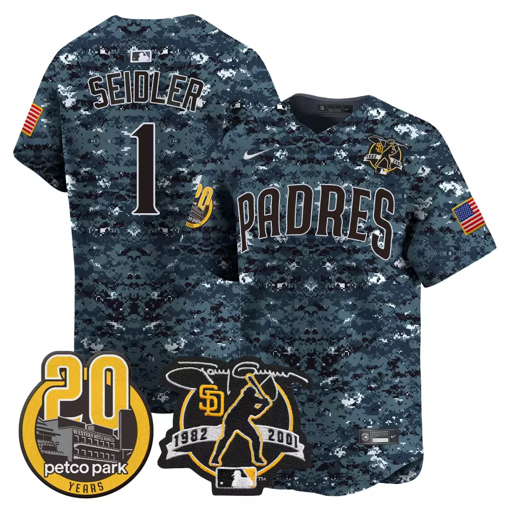 Peter Seidler 1 San Diego Padres Jersey Dark Green Digital Camo Petco Park 20 Years Tony Gwynn 1982-2001