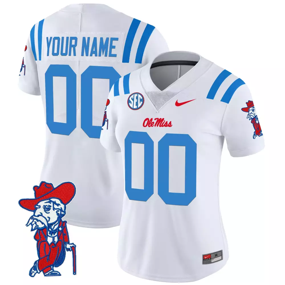 Custom Ole Miss Rebels Jersey White Women Stitched Red Blue Vapor Limited Embroidered