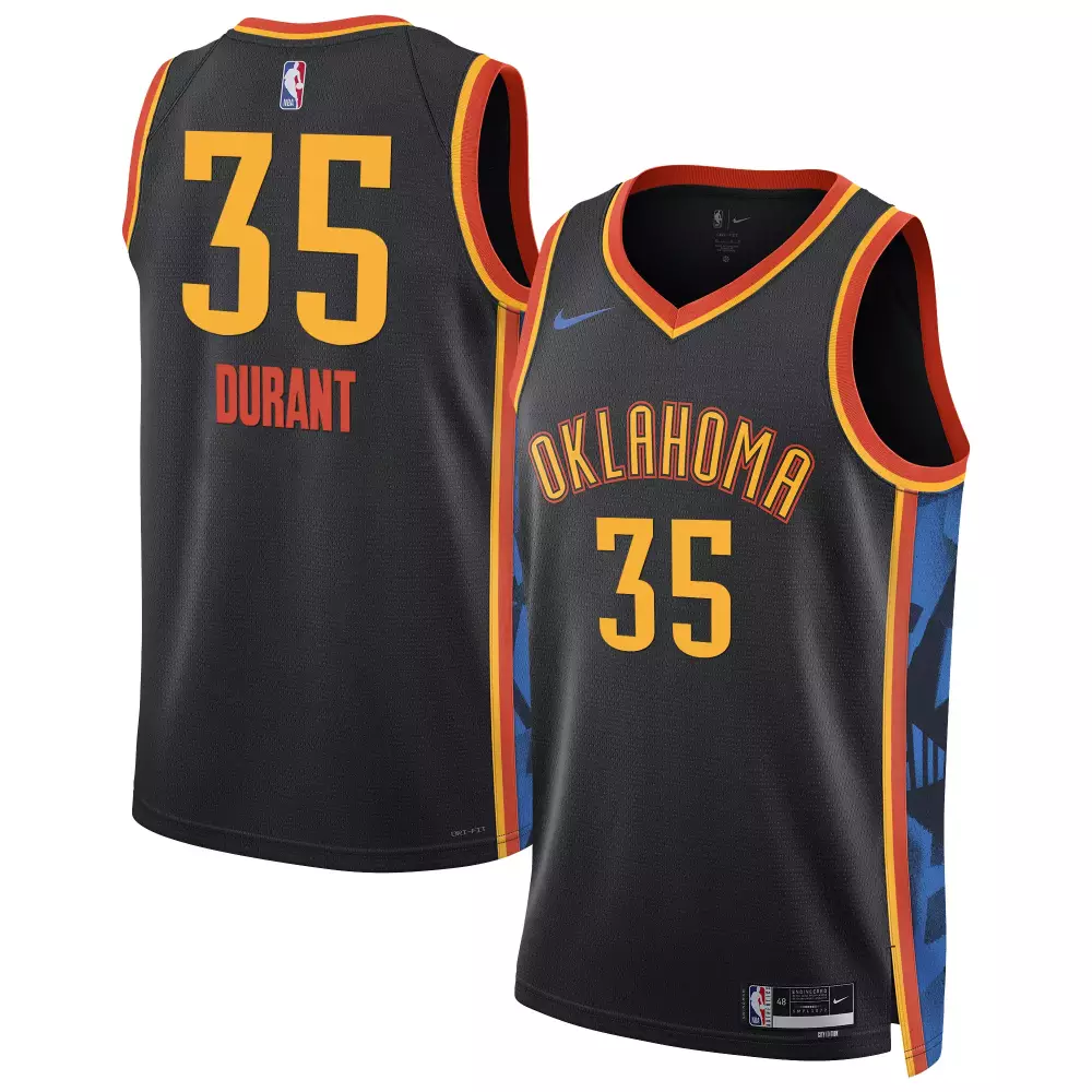 Kevin Durant 35 Jersey Black Oklahoma City Thunder Men Authentic Alternate Orange