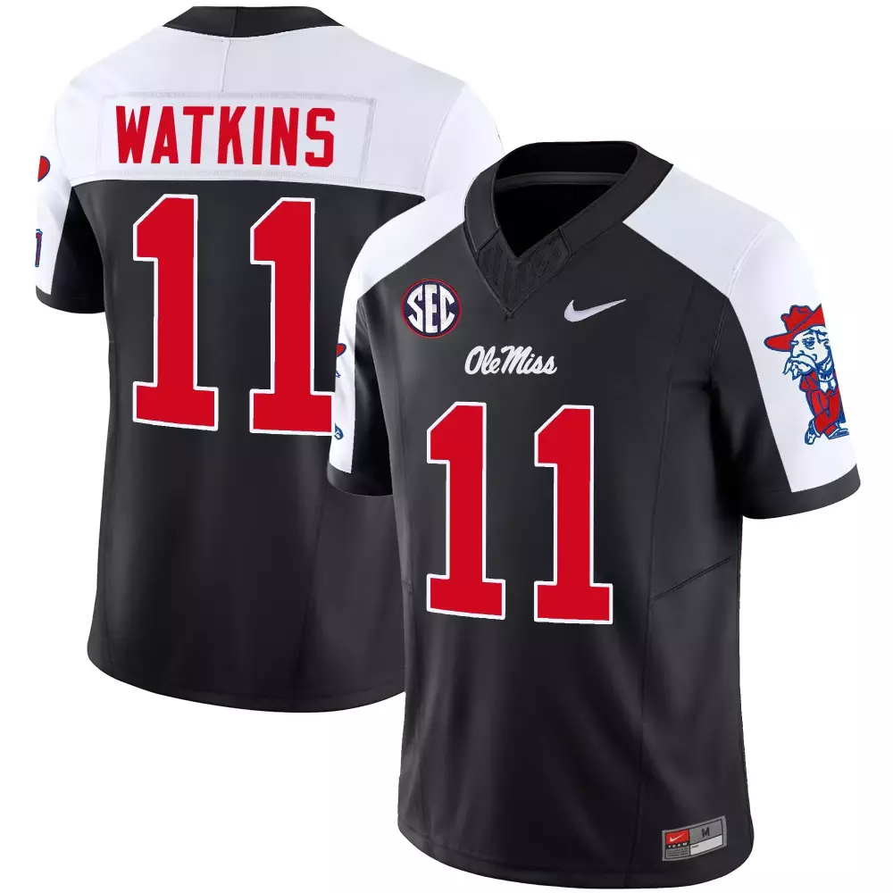 Watkins Rebels 11 Ole Miss Jersey Black Men Authentic White Red All Stitched Vapor