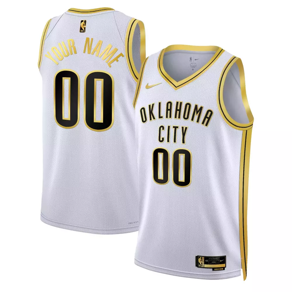 Custom Oklahoma City Thunder Jersey White Men Authentic Alternate Gold Black Swingman