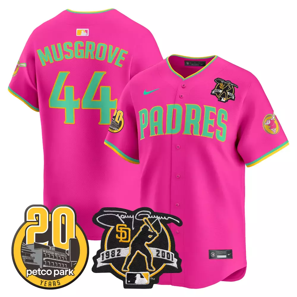 Joe Musgrove 44 San Diego Padres Jersey Pink Petco Park 20th Anniversary Tony Gwynn 1982-2001