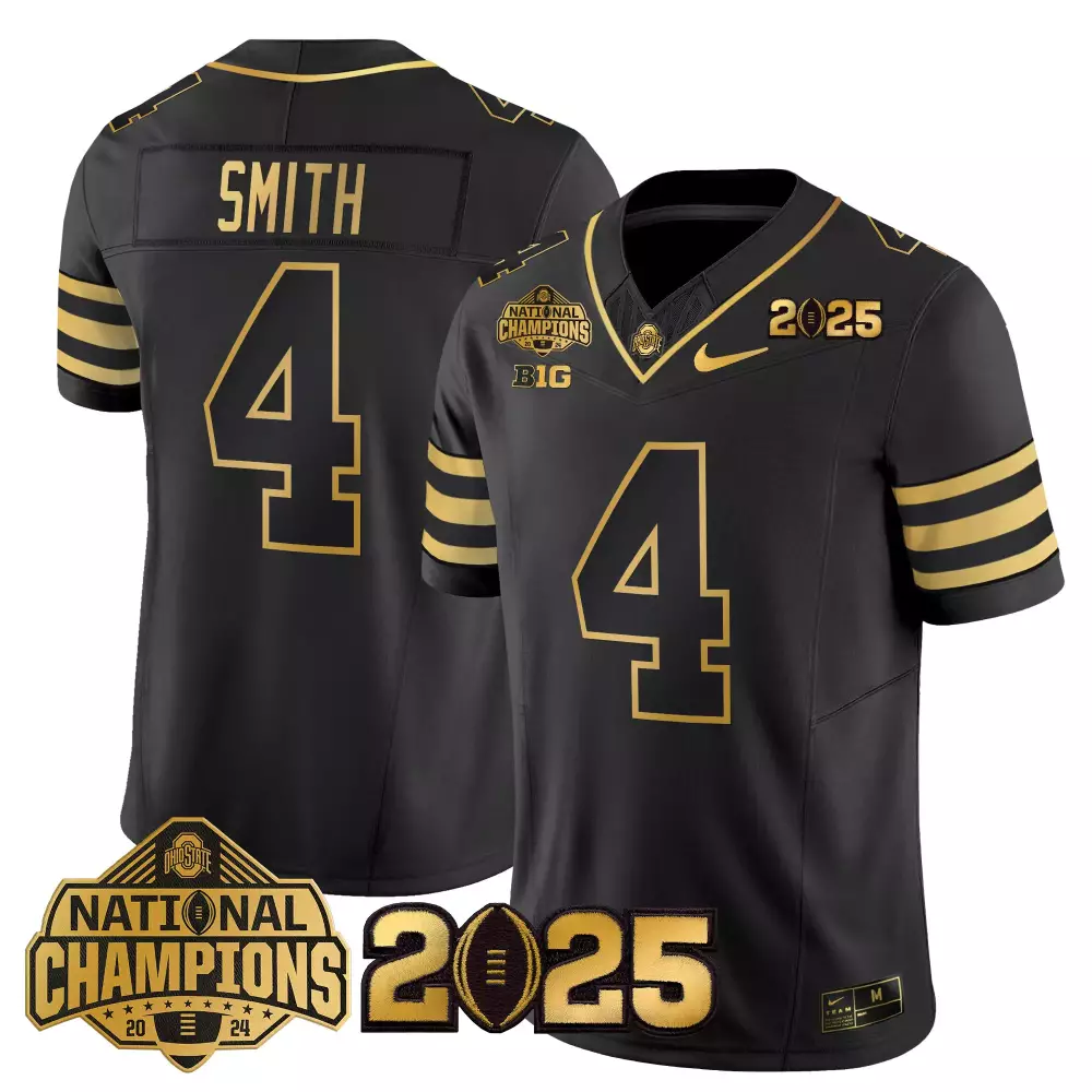 Jeremiah Smith 4 Ohio State Jersey Black National Champions 2025 Men Authentic Gold