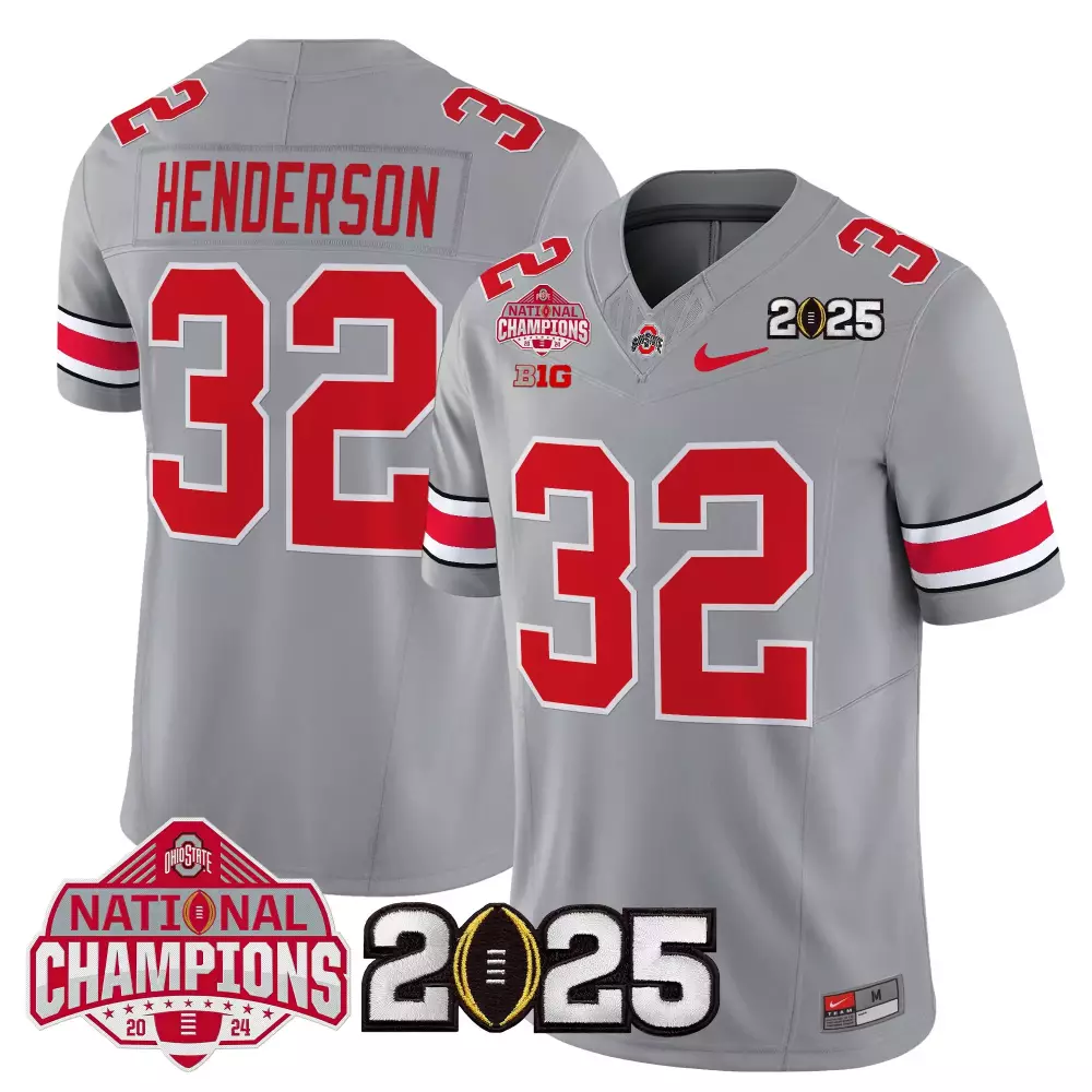 Henderson 32 Ohio State Buckeyes Jersey Gray National Champions 2024 Big Ten 2025