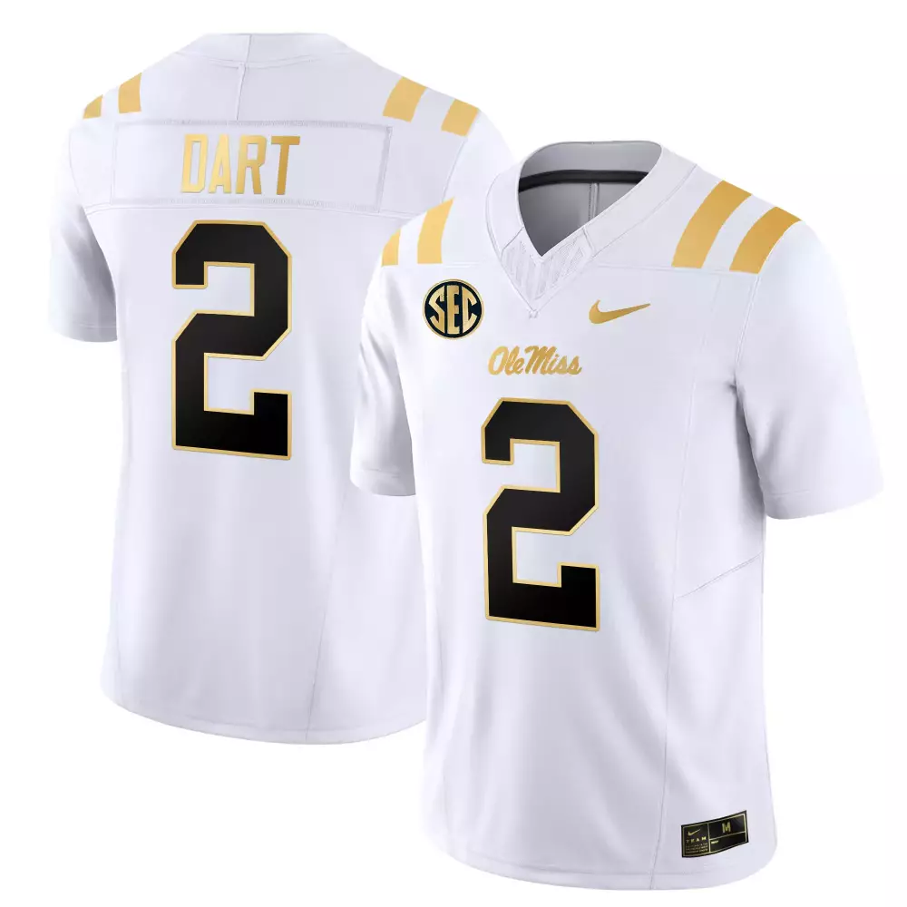 Dart Rebels 2 Ole Miss Jersey White Men Authentic Gold Black Vapor Limited All Stitched