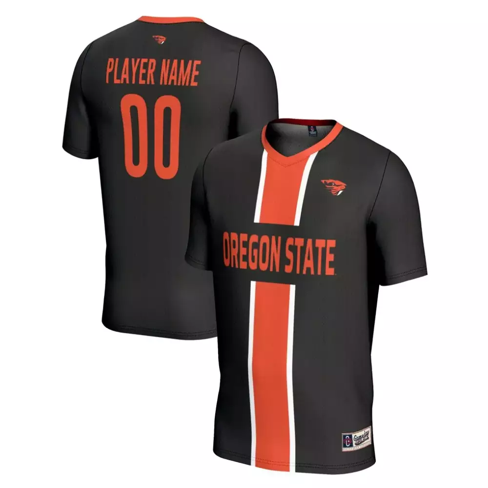 Custom Oregon State Jersey Black Men Replica Split Design Orange White Gameday