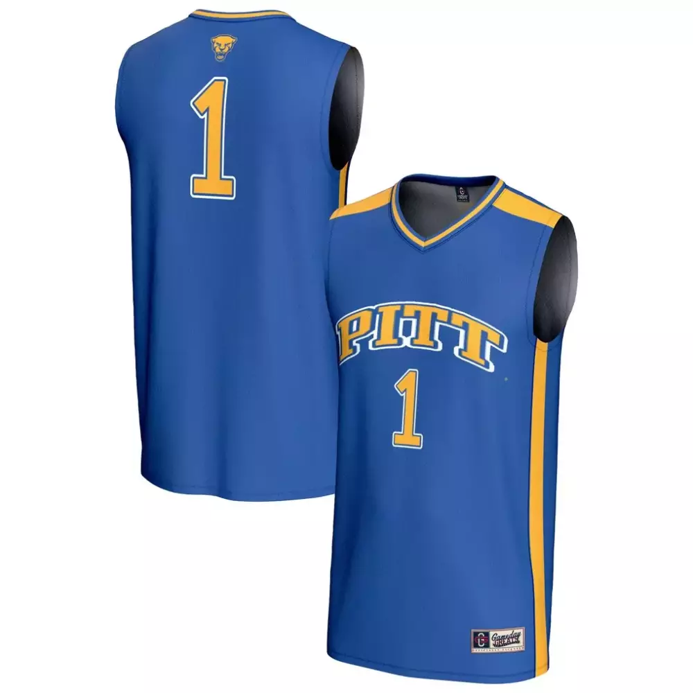 Custom Pittsburgh Panthers 1 Jersey Blue Men Replica Gold White Black Gameday Unisex