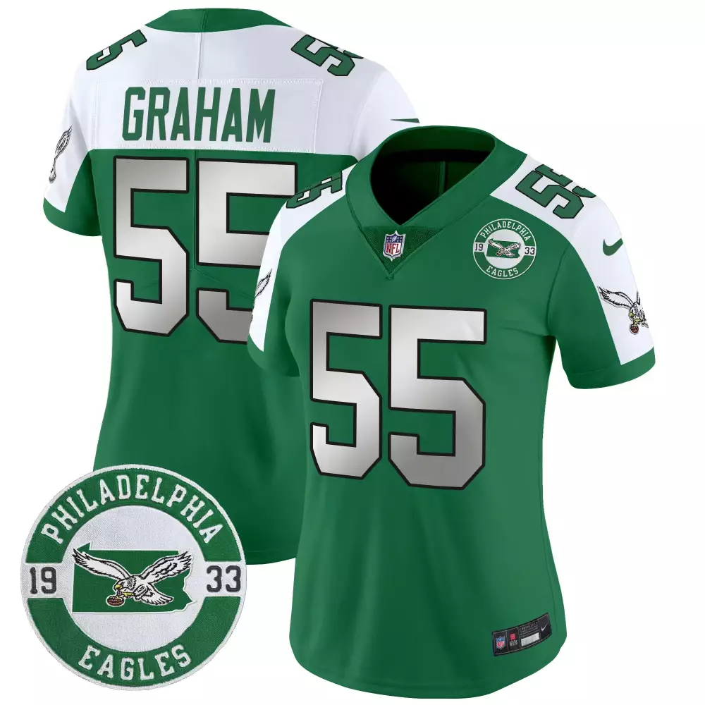 Brandon Graham 55 Jersey Green Philadelphia Eagles Women Player White Silver Alternate