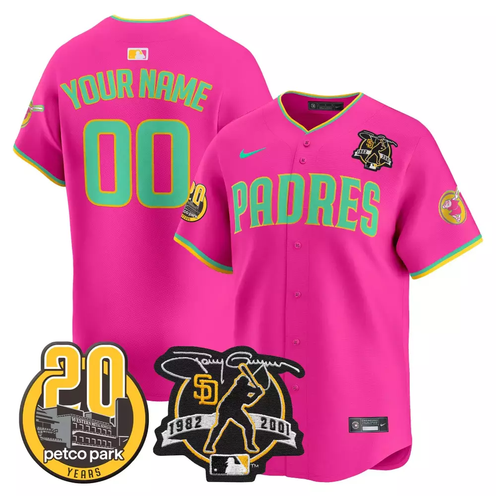 Custom San Diego Padres Jersey Pink X Petco Park 20th Anniversary Tony Gwynn 1982-2001 Commemoration