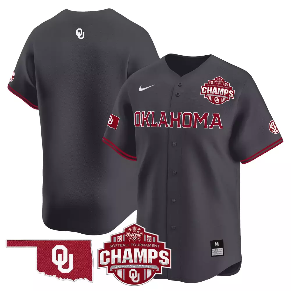 Custom Oklahoma Sooners Jersey Charcoal 2025 Softball Tournament Champs Women Authentic