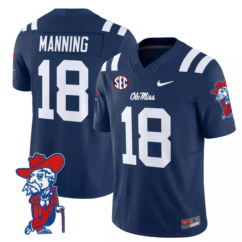 Manning Rebels 18 Ole Miss Jersey Navy Blue Men Stitched White Red Vapor All Embroidered