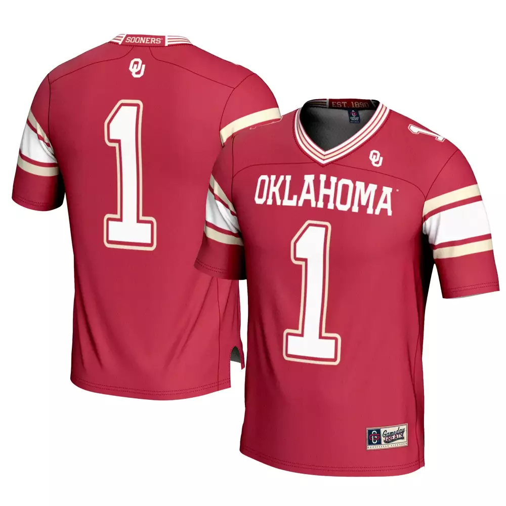 Custom Oklahoma Sooners 1 Jersey Crimson Gameday Greats Men Replica Cream White All