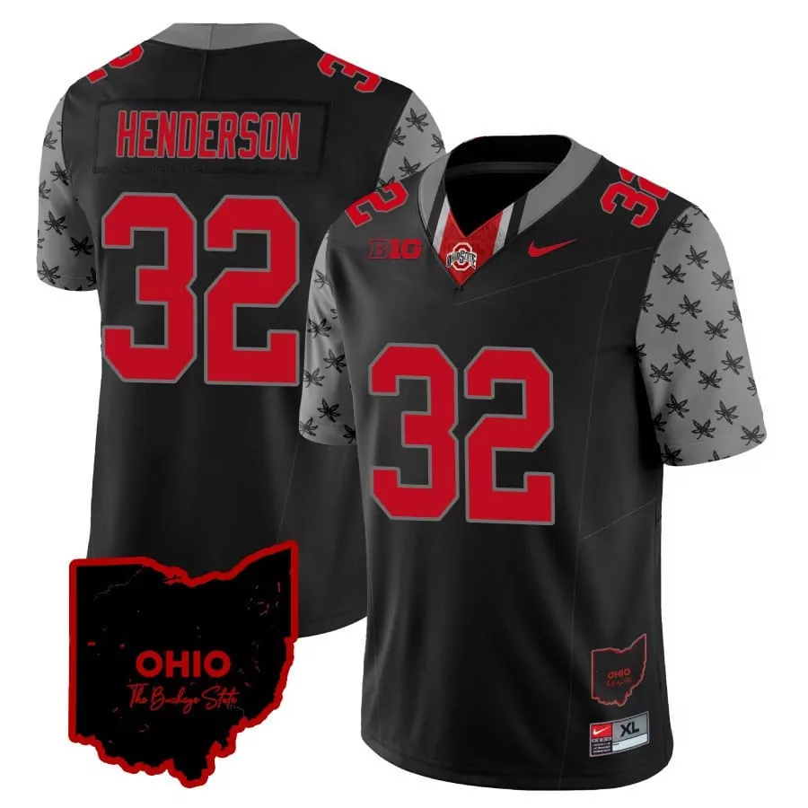 Treveyon Henderson 32 Jersey Black The Buckeye State Ohio Buckeyes Men Stitched Red