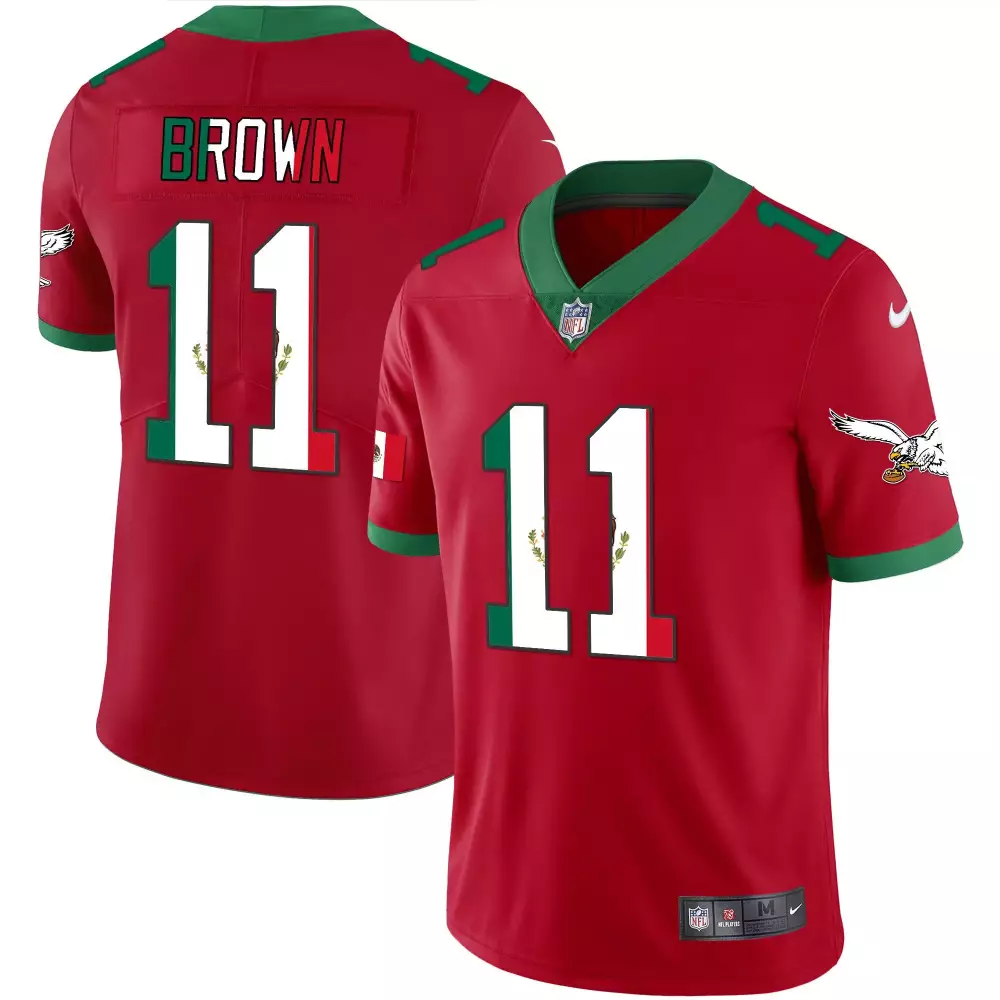 Brown 11 Philadelphia Eagles Jersey Red Mexico City Mexican Flag Player Men Green