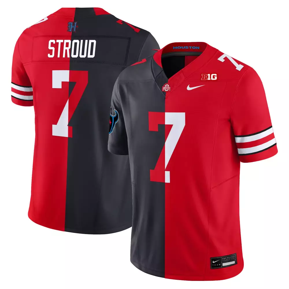 Stroud 7 Houston Texans Jersey Red Split Team Men Stitched Design Dark Gray White