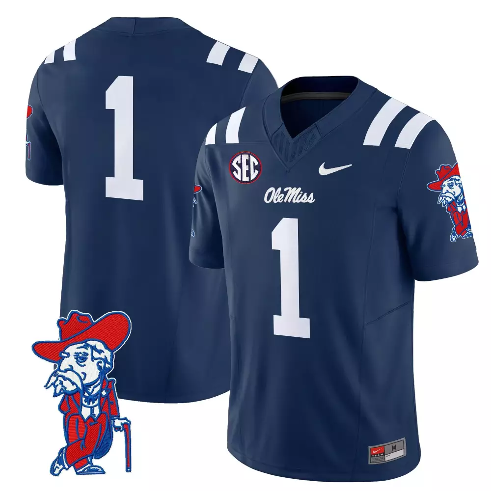 Custom Ole Miss Rebels Jersey Navy Blue Colonel Reb Men Authentic White Red Vapor