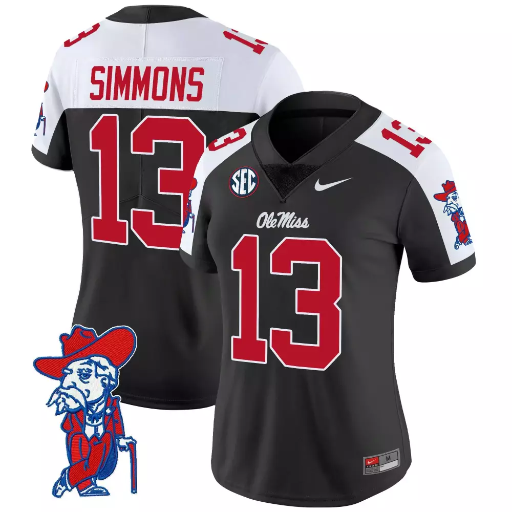 Simmons Rebels 13 Ole Miss Jersey Black Women Stitched Alternate Split Design White