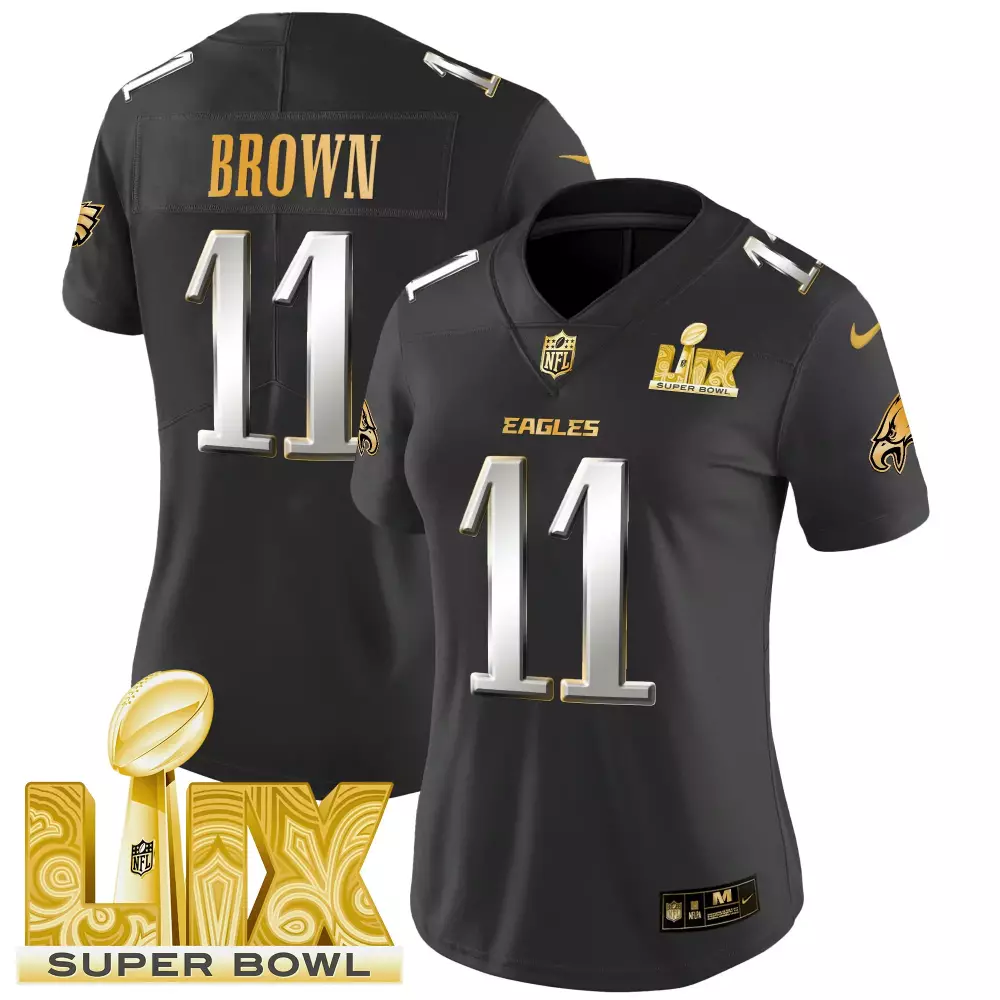 Brown 11 Eagles Jersey Black Super Bowl Lix Men Standard Gold Silver Limited Vapor