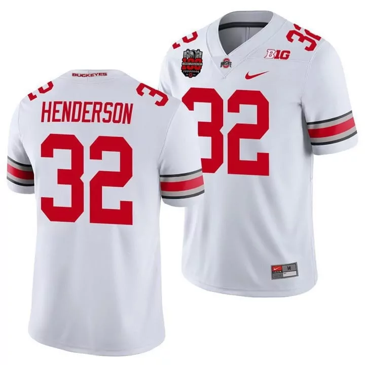 Treveyon Henderson 32 Jersey White 100th Anniversary Ohio State Buckeyes Cfp Championship Game 2021