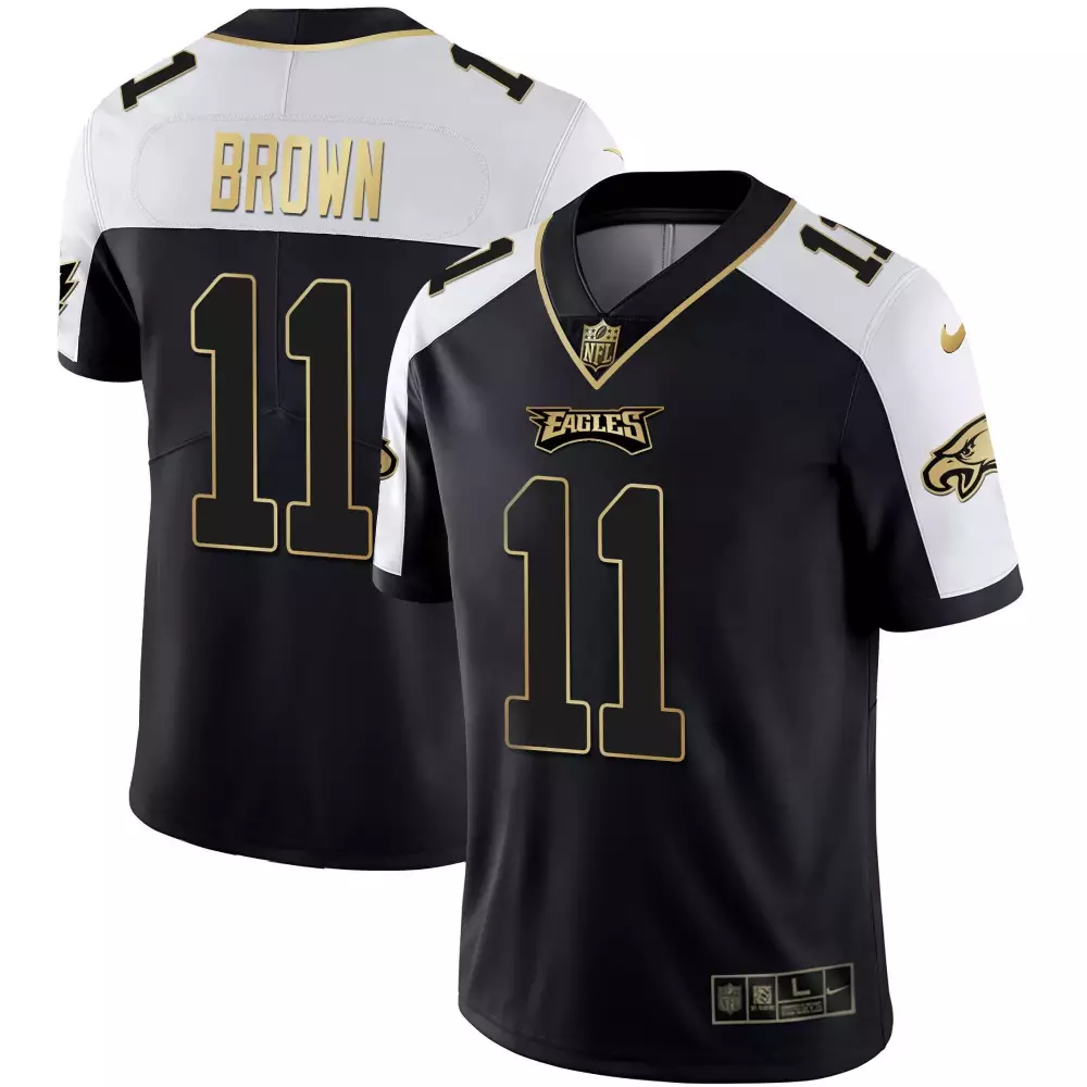 Aj Brown 11 Eagles Jersey Black Men White Gold Alternate Vapor Limited All Stitched