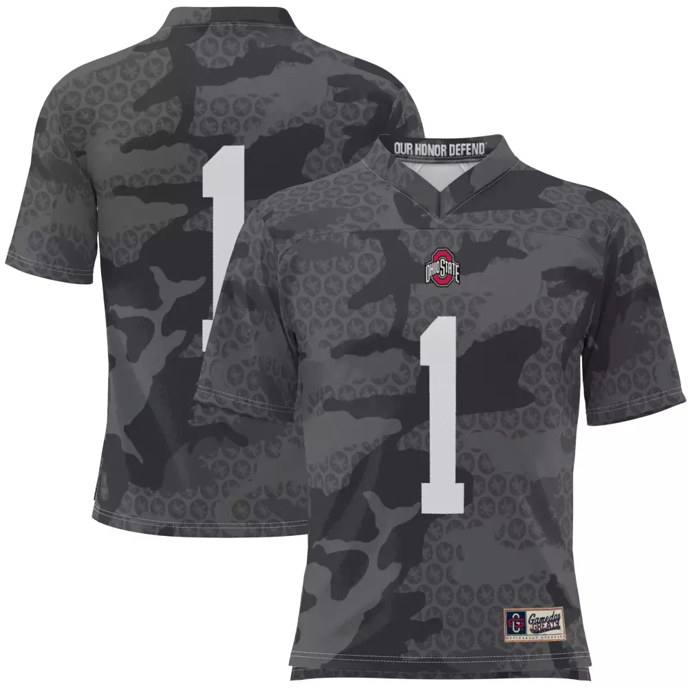 Custom Ohio State Buckeyes 1 Jersey Gray Camo Men Official Licensed Design Black