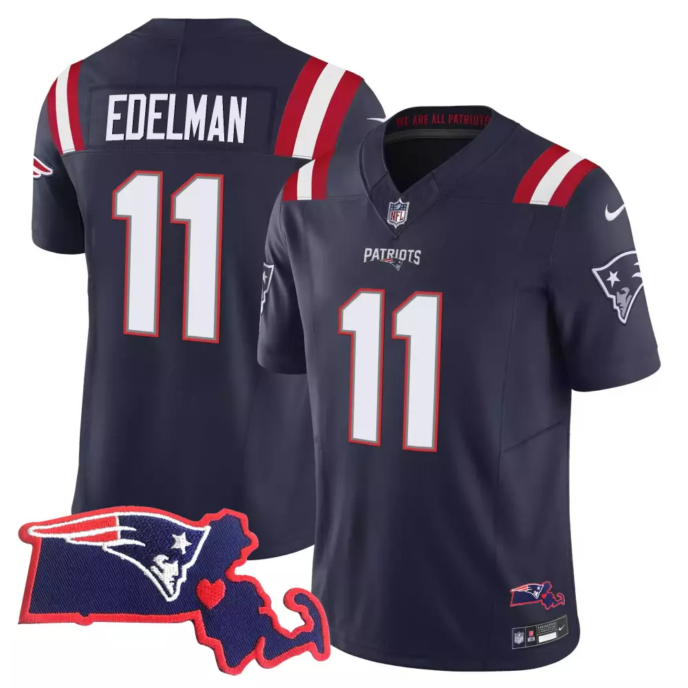Julian Edelman 11 Jersey Navy Blue Null New England Patriots Men Elite White Red
