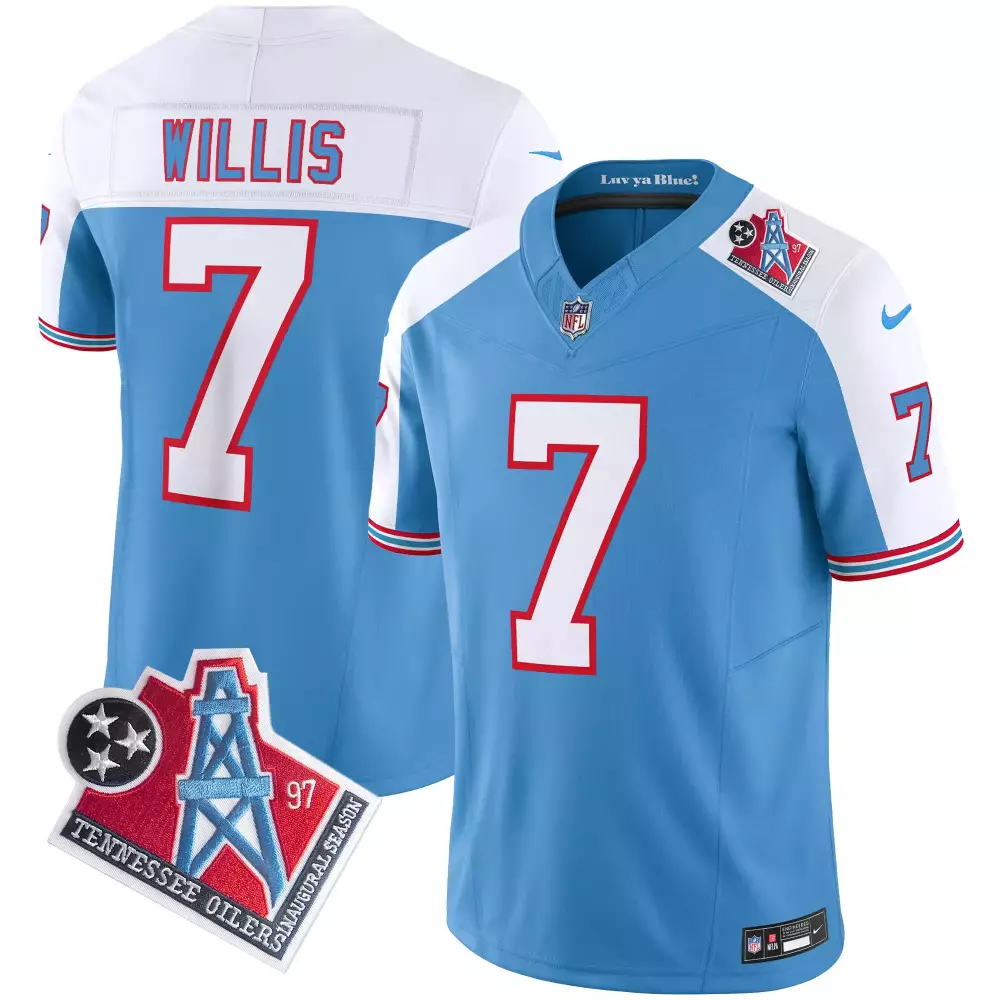 Willis 7 Tennessee Titans Jersey Light Blue Oilers Inaugural Season Men Limited Alternate