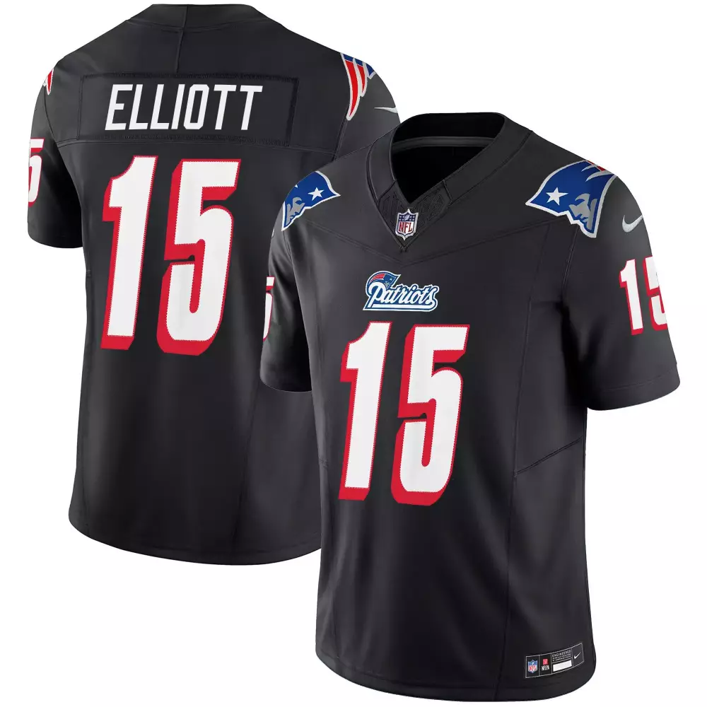 Ezekiel Elliott 15 Jersey Black New England Patriots Men Authentic Alternate Red