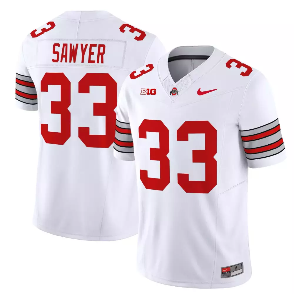Sawyer 33 Ohio State Buckeyes Jersey White Men Stitched Red Gray Vapor Limited