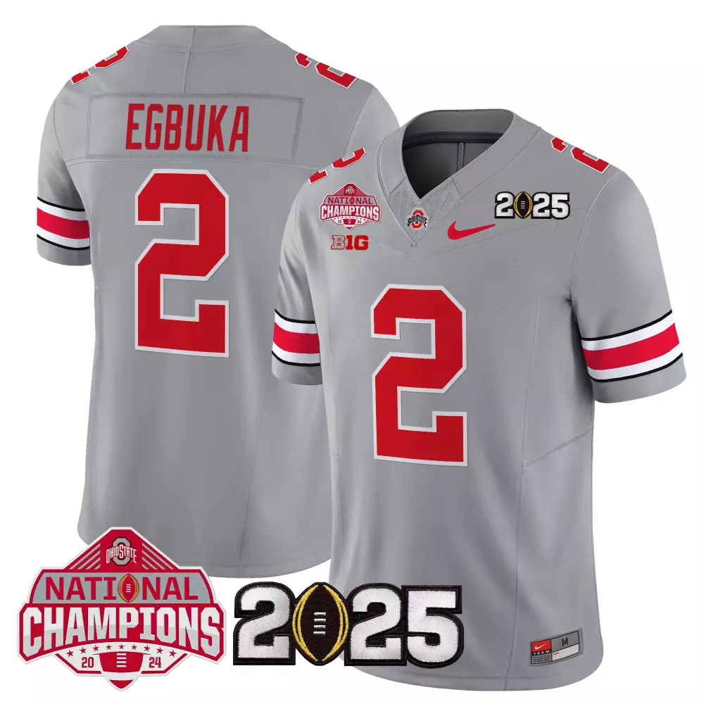 Emeka Egbuka 2 Jersey Gray National Champions Ohio State Buckeyes Championship 2024 2025