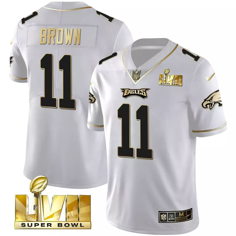 Aj Brown 11 Eagles Jersey White Super Bowl Lvii Men Alternate Black Gold Vapor All