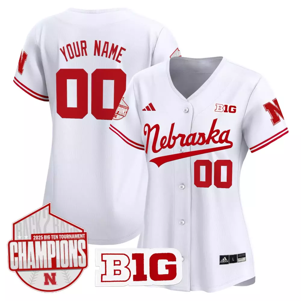 Custom Nebraska Jersey White Big Ten Champions Women Authentic Red Stitched Vapor