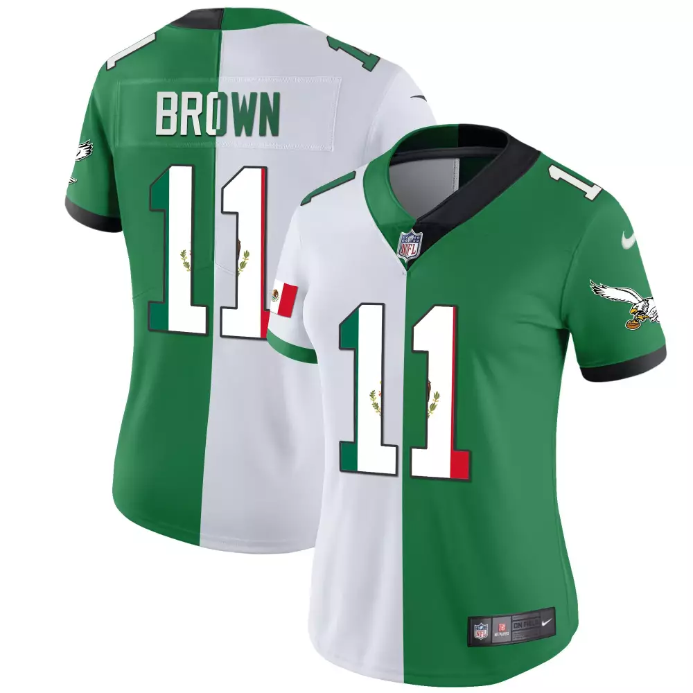 Aj Brown 11 Eagles Jersey Green Mexico Women Split Design White All Stitched Vapor
