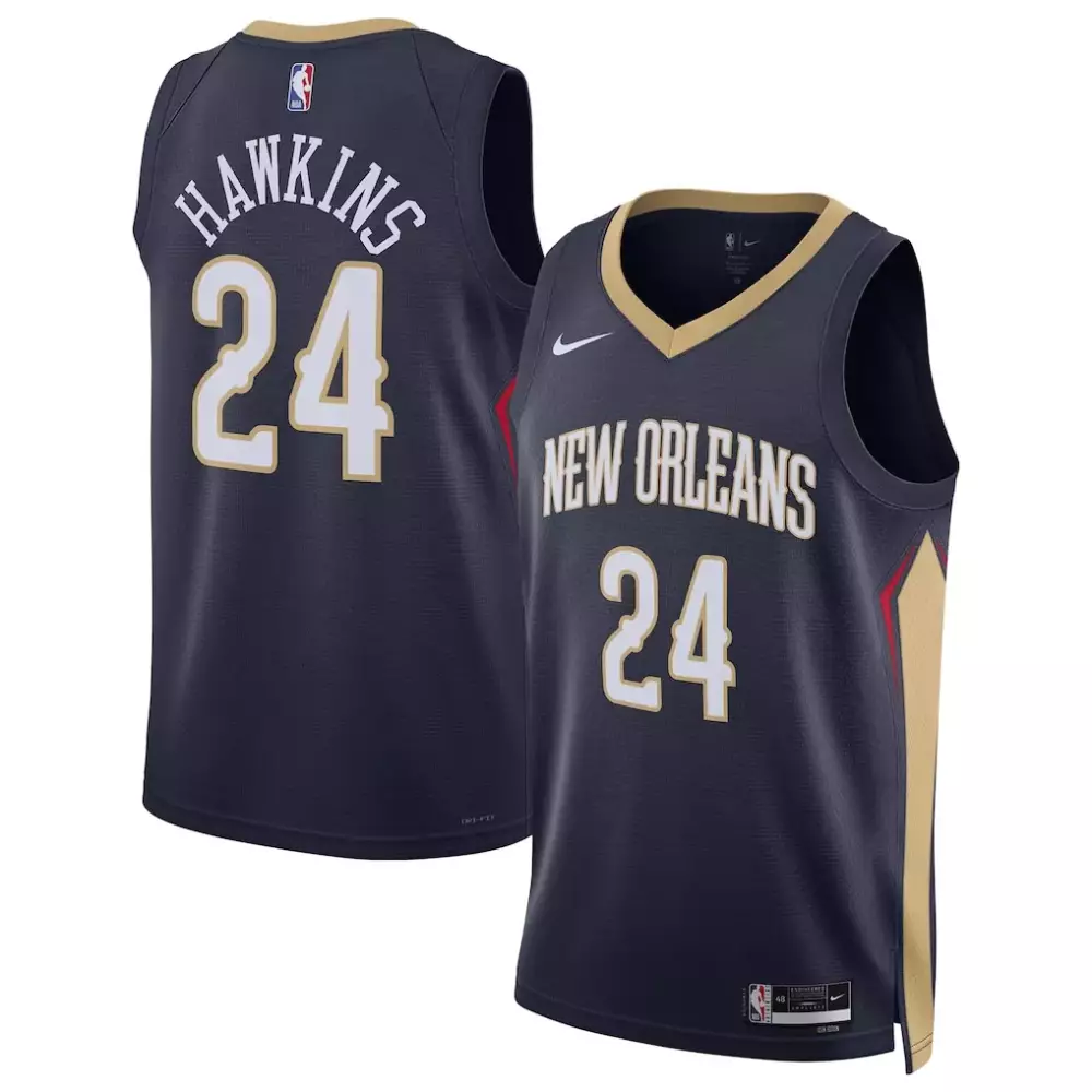 Jordan Hawkins 24 Jersey Navy New Orleans Pelicans Men Gold White Red Unisex Swingman