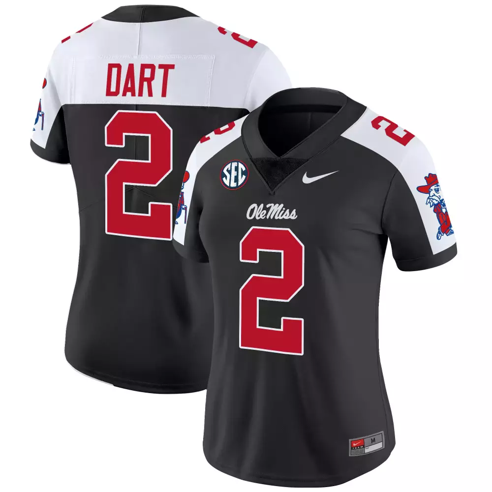 Dart Rebels 2 Ole Miss Jersey Black Women Authentic White Red Vapor All Stitched