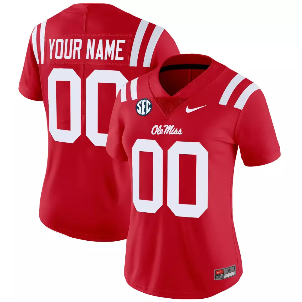 Custom Ole Miss Rebels Jersey Red Women Stitched White Blue Vapor All