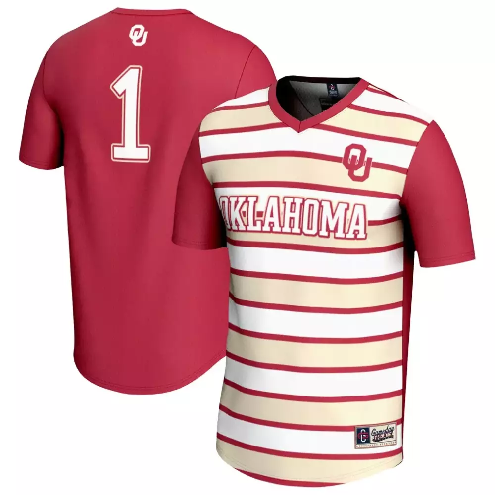 Custom Oklahoma Sooners Jersey Crimson Men Replica Split Design Cream White Gameday
