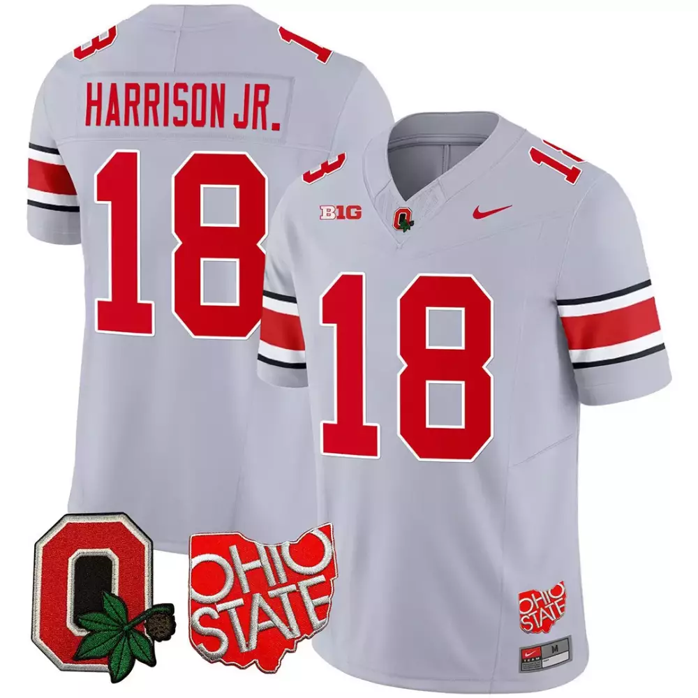 Marvin Harrison 18 Jersey Gray Null Ohio State Buckeyes Outline Men Alternate Red