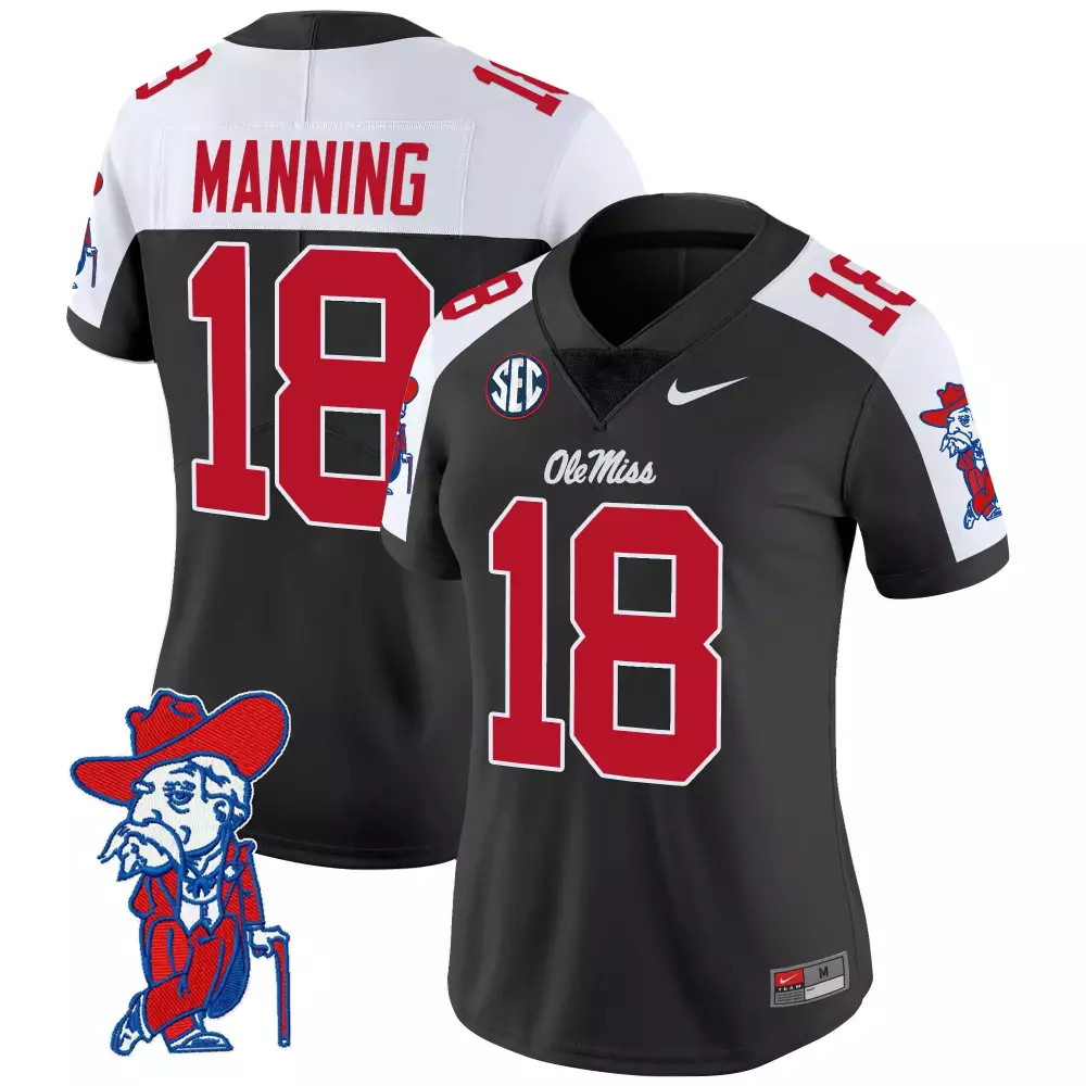 Manning Rebels 18 Ole Miss Jersey Black Men Authentic Alternate White Red Vapor Limited