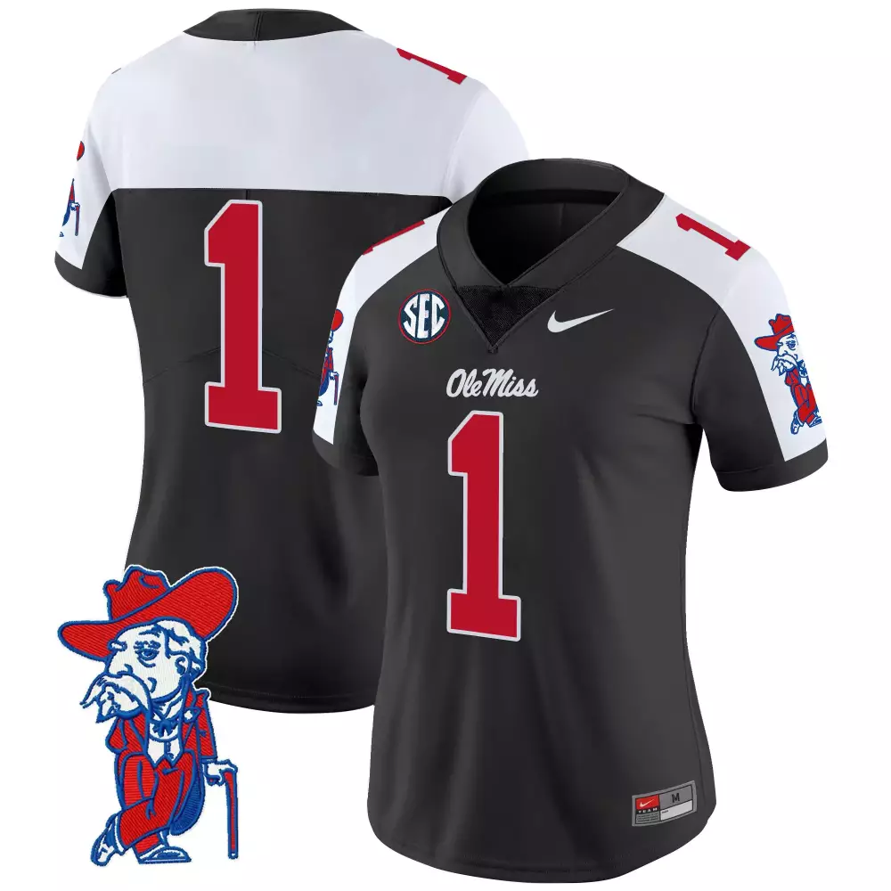 Custom Ole Miss Rebels 1 Jersey Black Women Stitched White Red Vapor Limited Embroidered